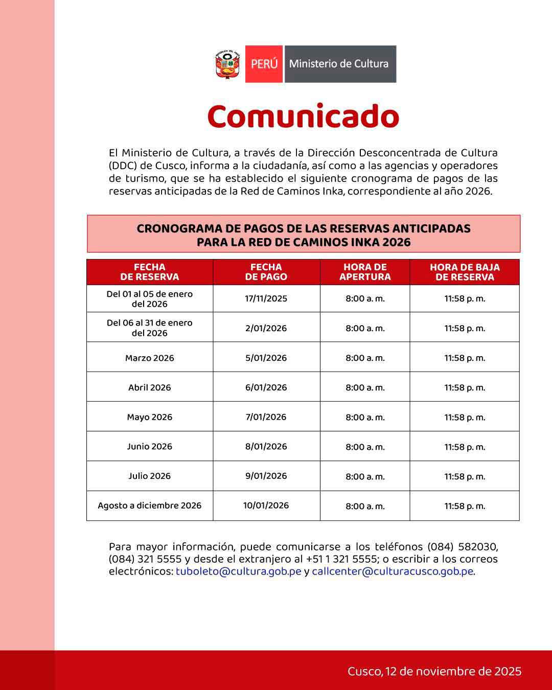 Bookings for the Inca Trail in 2026 will reopen on November 17